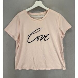 Victoria's Secret Pink Women's Sz L "Love"‎ Graphic Cropped Coral Pink T-shirt
